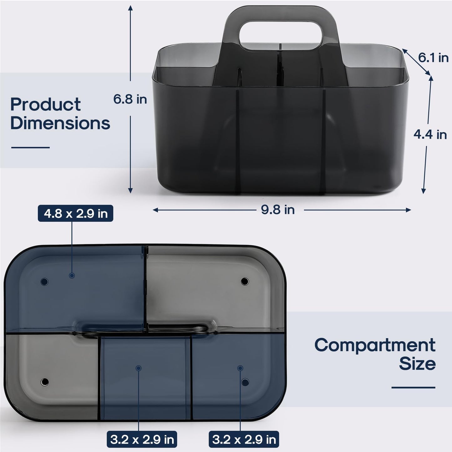 Multiuse Caddy Organizer with Handle, Portable Plastic Tote Bin - Art Craft, Stationary Pen Marker Crayons, Makeup Hair Supplies Storage - Bathroom, Classroom, Dorm, Office, Desk Holder - Clear Black