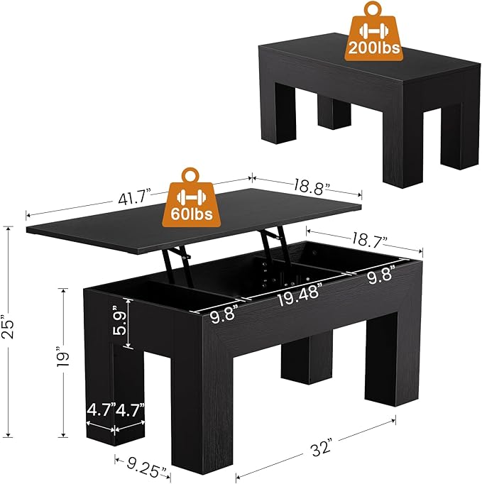 FABATO 41.7'' Lift Top Coffee Table, Wooden Rectangle Coffee Table