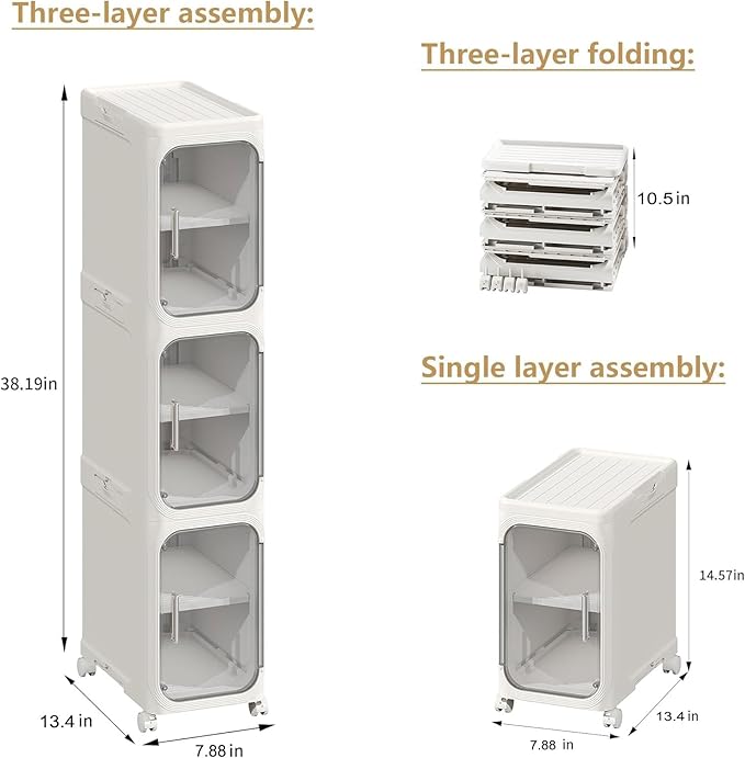 3-Tier Tall Narrow Storage Cabinet, Slim Bathroom Storage Cabinet