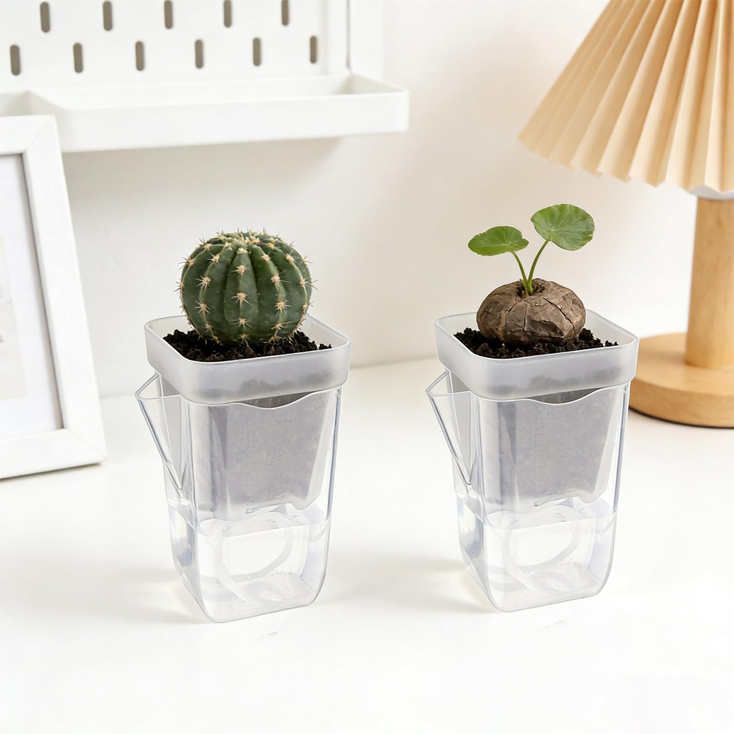 Uprony 10 Pack 2.5" Self Watering Pots for Indoor Plants, Mini Clear Plastic Planters Water Level Indicator, with Drainage Holes, Cuttings, Seedlings, Herbs, African Violets