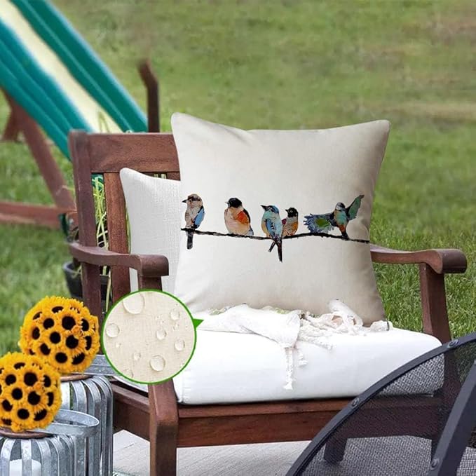 RABUSOFA Outdoor Pillow Covers 20x20 Inch, Outdoor Bird Lumbar Throw Pillow