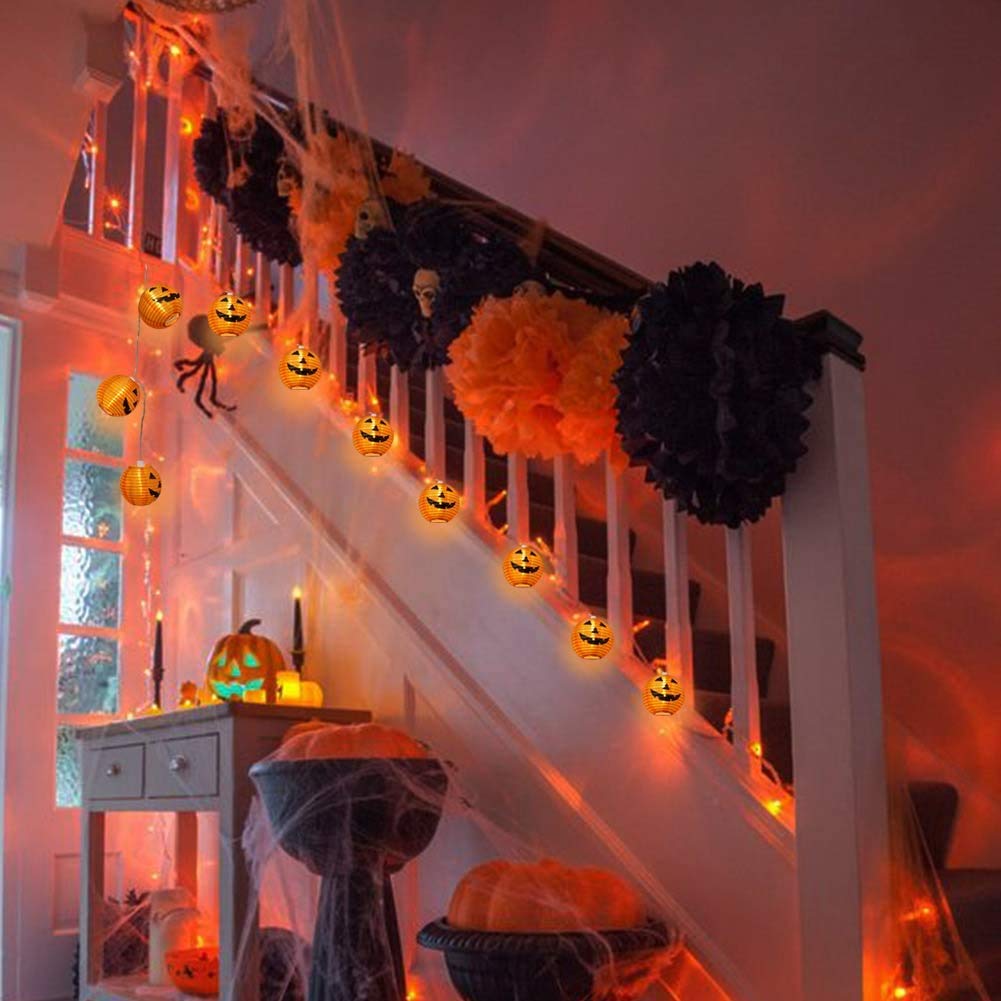 Halloween Pumpkin Lantern Lights Outdoor, 8.5Ft Plug in Orange Halloween Decorations String Light with 10 LED Jack O’ Lantern Lights, Hanging Fairy Lights Waterproof for Yard Party Patio Garden Window