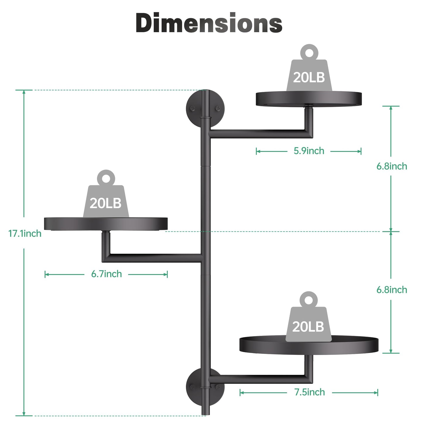 YQSLYSF Window Rotating Plant Stand Shelf Indoor Black Metal Floating Shelves 3-Tier Wall Mount Plant Holders for Living Room Wall Planter Modern Home Decor for Gardening