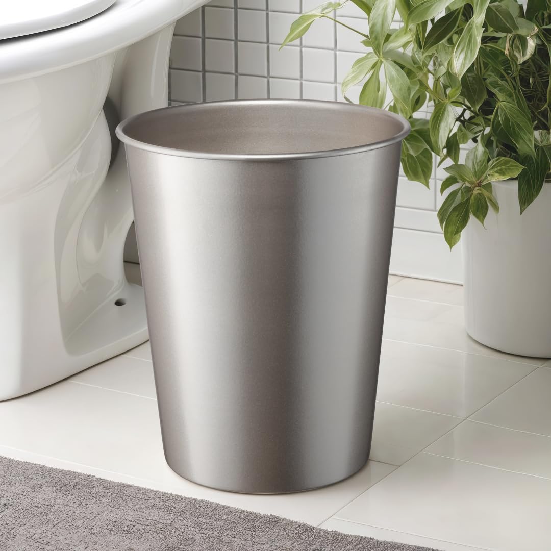 Monarch Abode Metal Bathroom Trash Can – Waste Basket for Bedroom, Office Desk, & Dorm, Handcrafted, Durable Decorative Pewter Small Trash Can Bathroom Garbage Bin Wastebasket