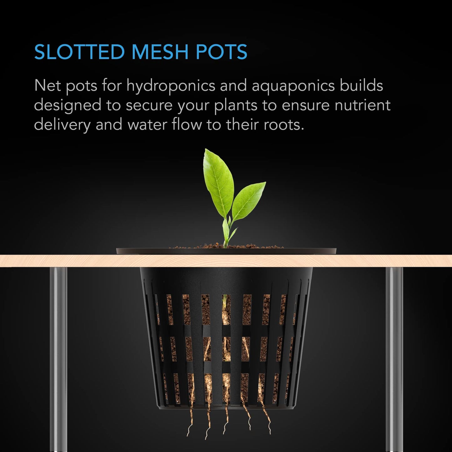 AC Infinity Net Cups 3-Inch, Heavy Duty Garden Slotted Net Pots with Wide Lip Rims, 25-Pack Black Bucket Basket for Indoor Outdoor Growing, Orchids, Aquaponics, Hydroponics