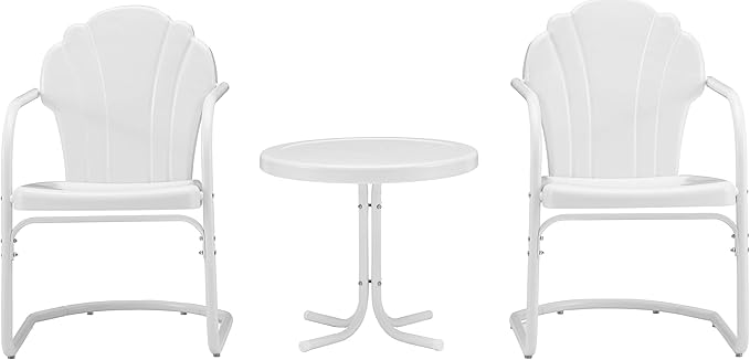 Crosley Furniture Tulip 3-Piece Outdoor Chair and Side Table Set, Retro Metal