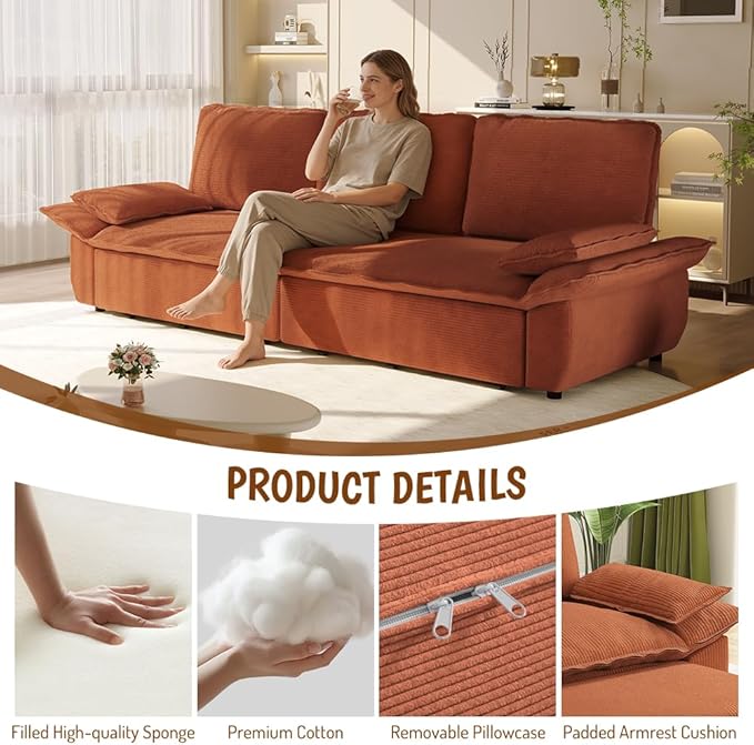 KEIKI 94.5" King Size 3-in-1 Convertible Sofa Bed, Pull-Out Sleeper Couch