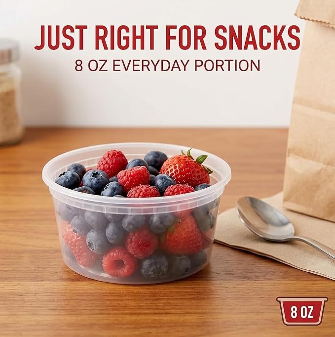 Mr Miracle 8OZ Deli Containers with Lids - 24 Pack of 8 oz Clear Airtight Reusable Plastic Food and Multi-Purpose Deli Containers - Microwave, Freezer, and Dishwasher Safe