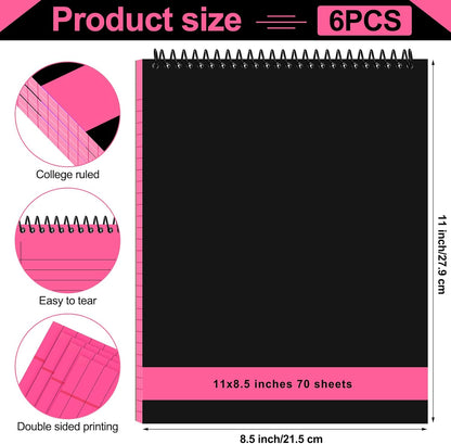 6 Pcs Legal Pad Top Spiral Bound Notebook 70 Sheets Wirebound Notepad Double Sided Ruled Memo Steno Pad with Stiff Back Cover for Business(8.5 x 11 Inches,No Holes,Bright Colors)