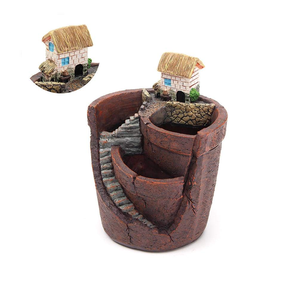 Gonetre Plants Potted Flower Pots Sweet House Fairy Garden Planter for Home Decor Office Garden Decoration Material Synthetic Size 10 X 12cm (Brown)