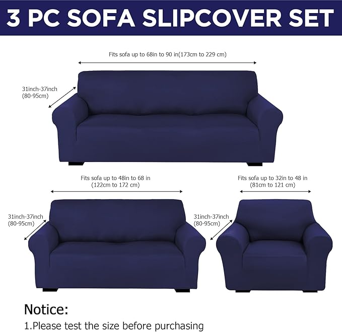 Peryiter 3 Pcs Couch and Loveseat Covers Set Sofa Cover