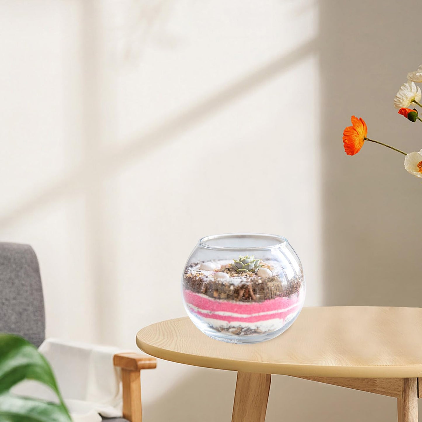 GANAZONO Glass Fish Bowl Vase 15cm Round Glass Hydroponic Flower Pot Terrarium Air Plant Holder for Home Office Succulent Planter