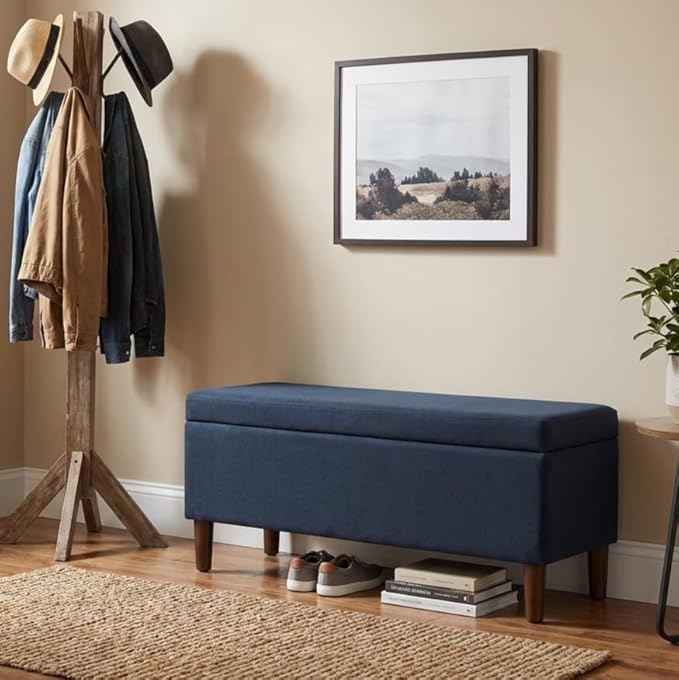 HomePop Malmo Decorative Storage Bench -Blue Velvet