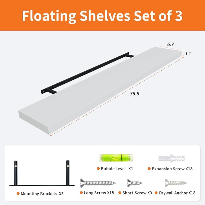Upassion Floating Shelves for Wall Set of 3, Frame Display White Floating Shelf