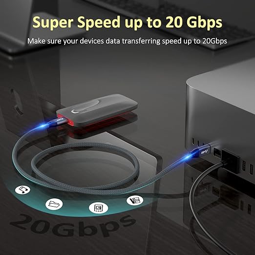 QCEs USB C to USB C 3.2 Gen 2 Cable, 6.6Ft USBC Monitor Cable 100W PD Charging, 20Gbps Data for USB4/Thunderbolt 3/4 Compatible with MacBook Pro/Air, iPad, Galaxy S23, Brio 4K Webcam