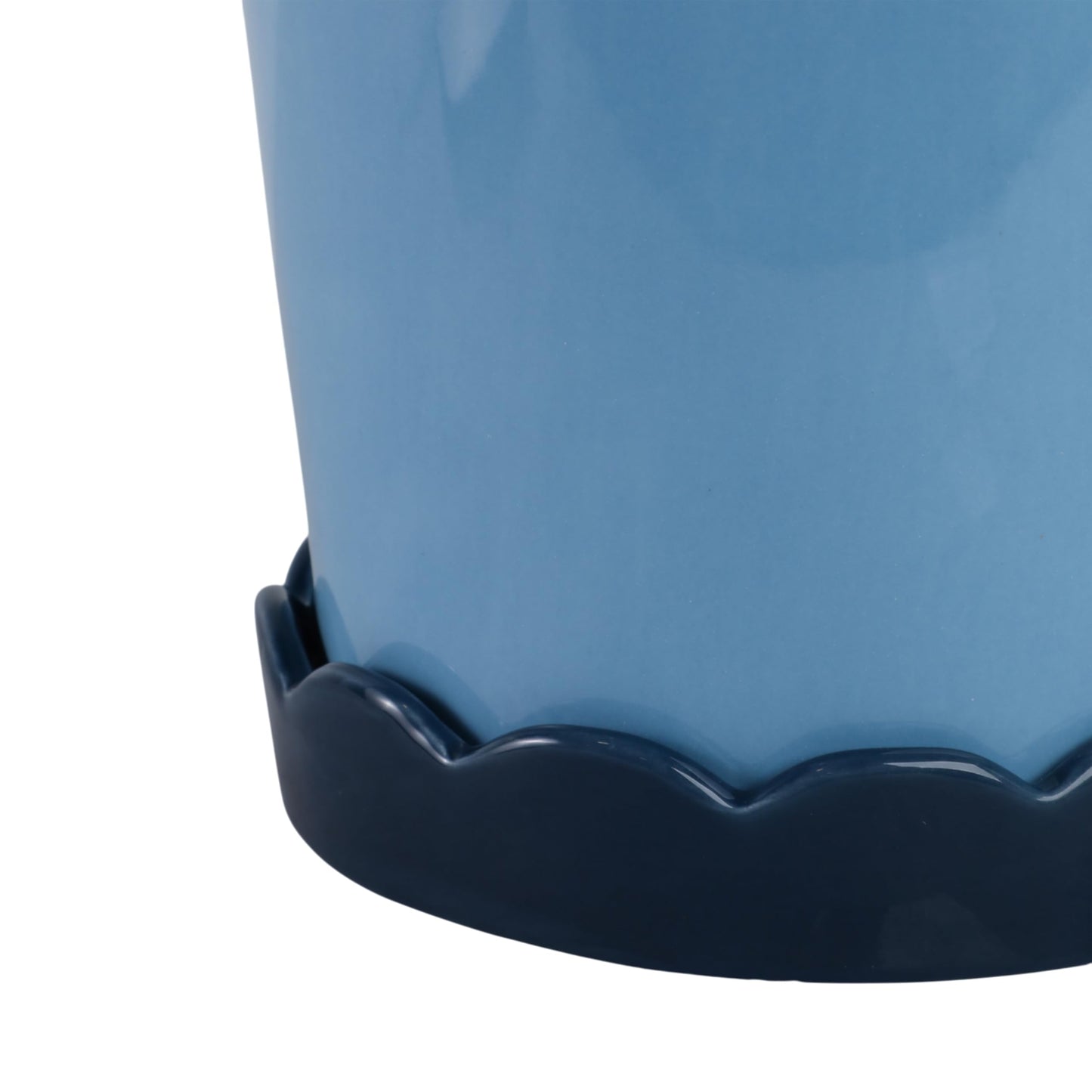 Modern Ceramic Flower Pots for Home Decor Accent - Scalloped Edge Planters and Pots for Plants with Glazed Design - Glossy Planters for Indoor and Outdoor Display - Set of 2, 8", 7", Blue