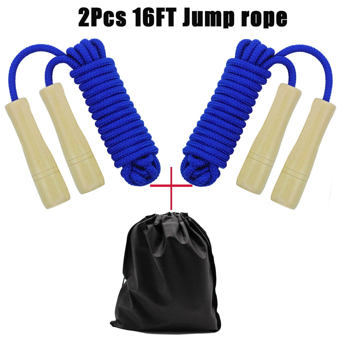 Double Dutch Jump Rope 16 ft 2 Pack, Adjustable Long Skipping Rope with Wooden Handle, Multiplayer Team Jumping Rope for Kids Adults, Long Enough for 5-6 Jumpers