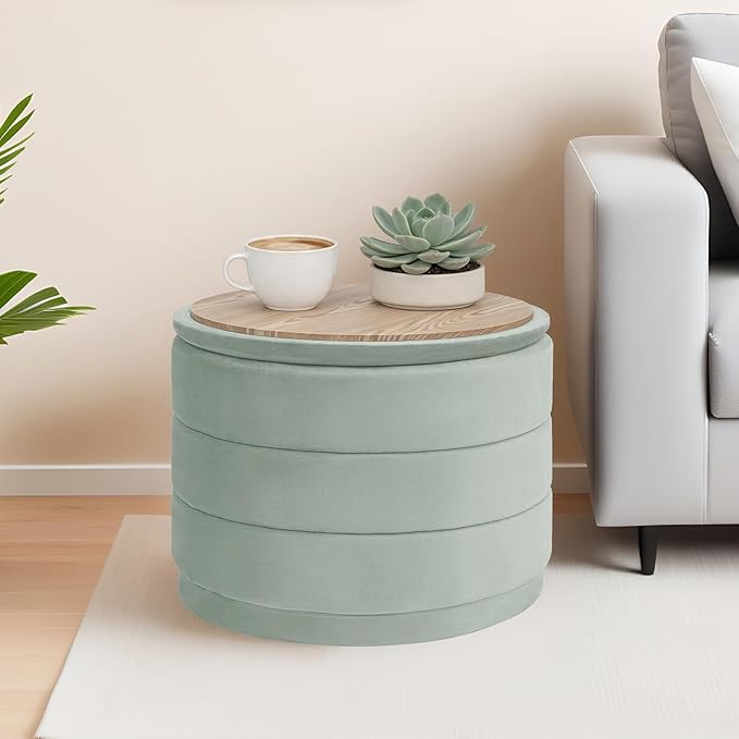 23" Upholstered Round Velvet Ottoman