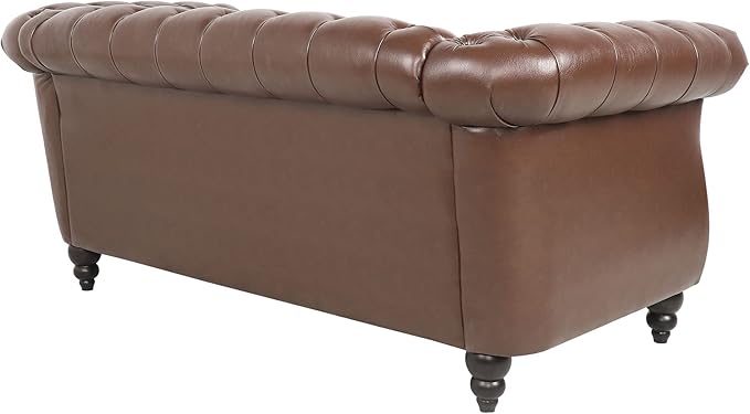 LEVNARY Leather Sofa, Chesterfield Tufted Upholstered 2 Seater Couch, Modern
