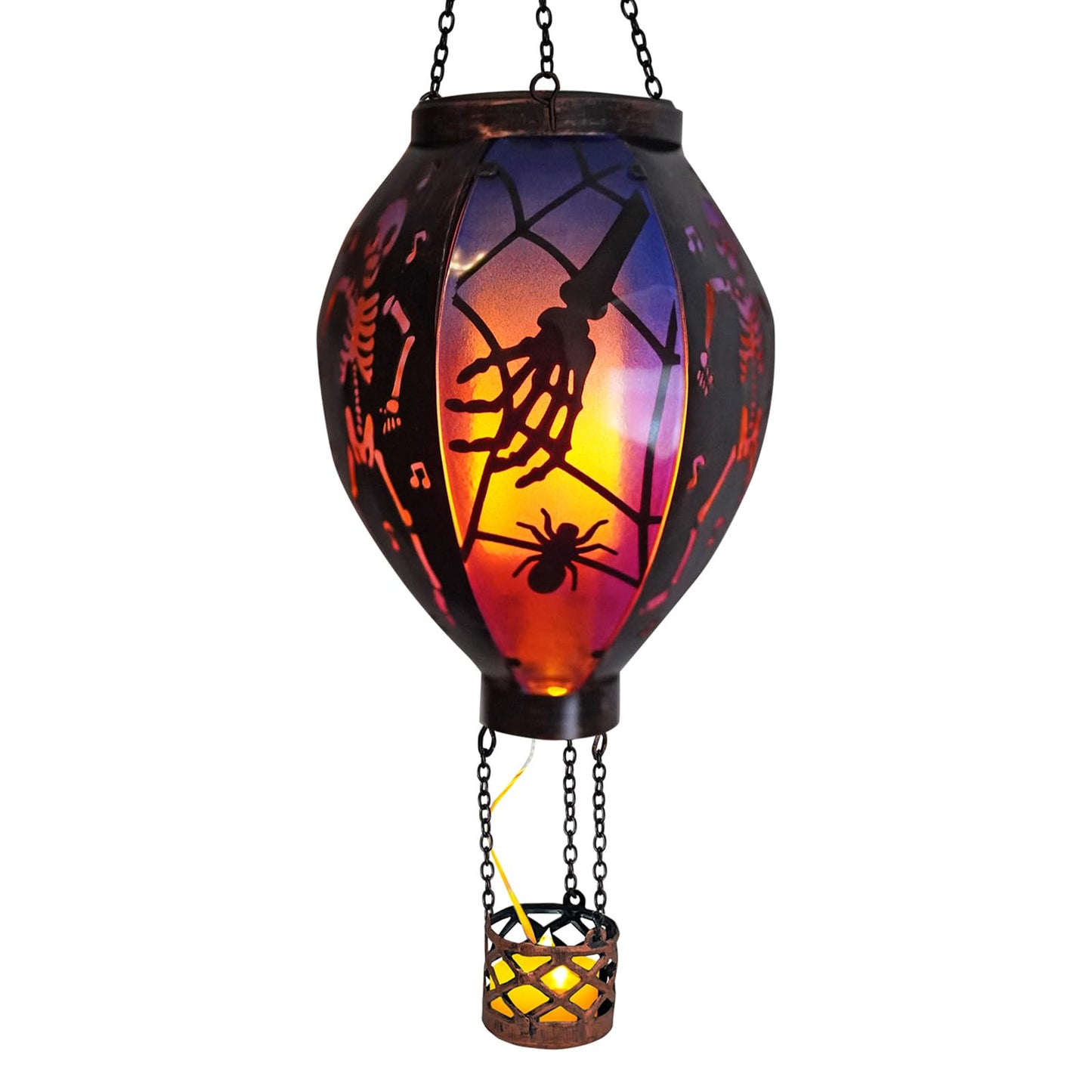 Halloween Outdoor Decorations Hot Air Balloon Solar Lantern with Flickering Flame, Hanging Outdoor Lanterns with Skull Pattern Hollowed-Out Design Halloween Party Decor for Garden, Patio (Halloween)