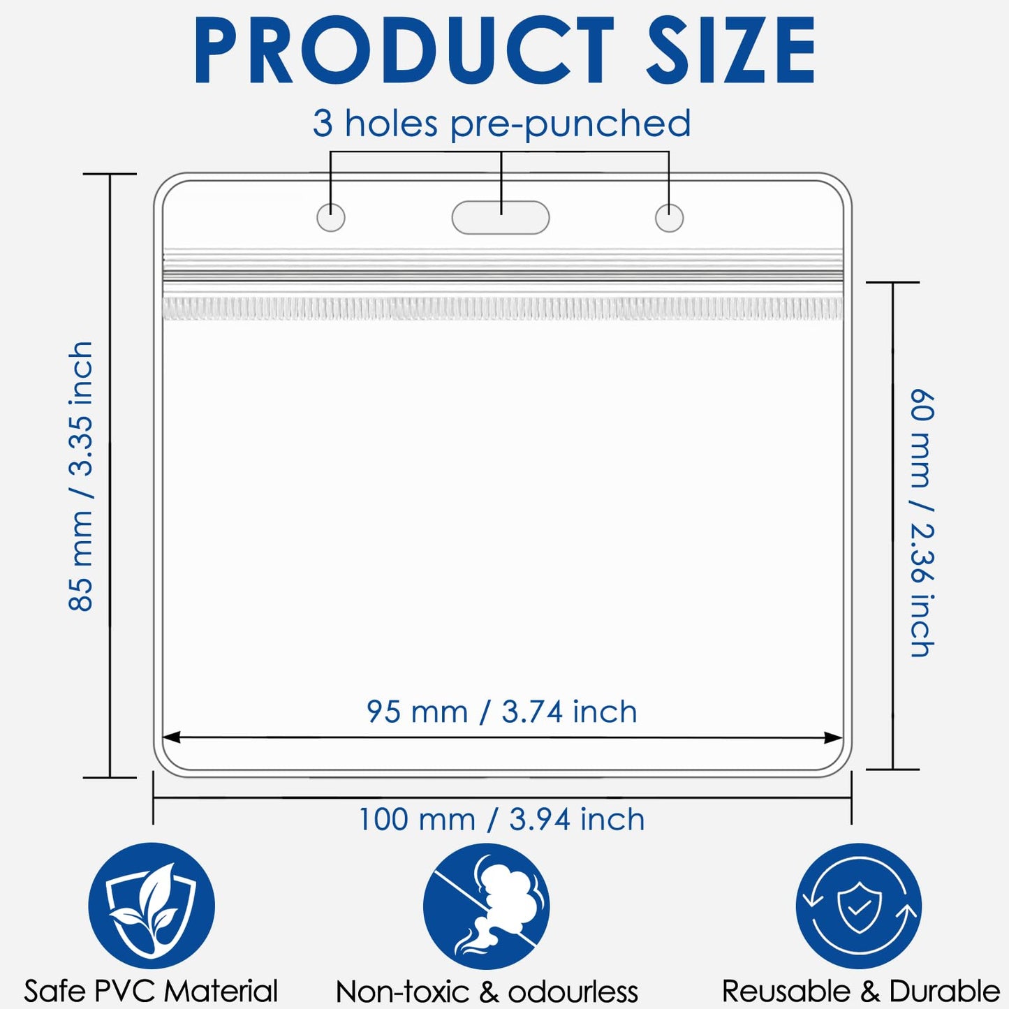 200 Pack ID Badge Holders Horizontal, Waterproof Name Badge Holders with Resealable Zipper, Clear ID Card Holder for Lanyard Badges, and Credit Cards