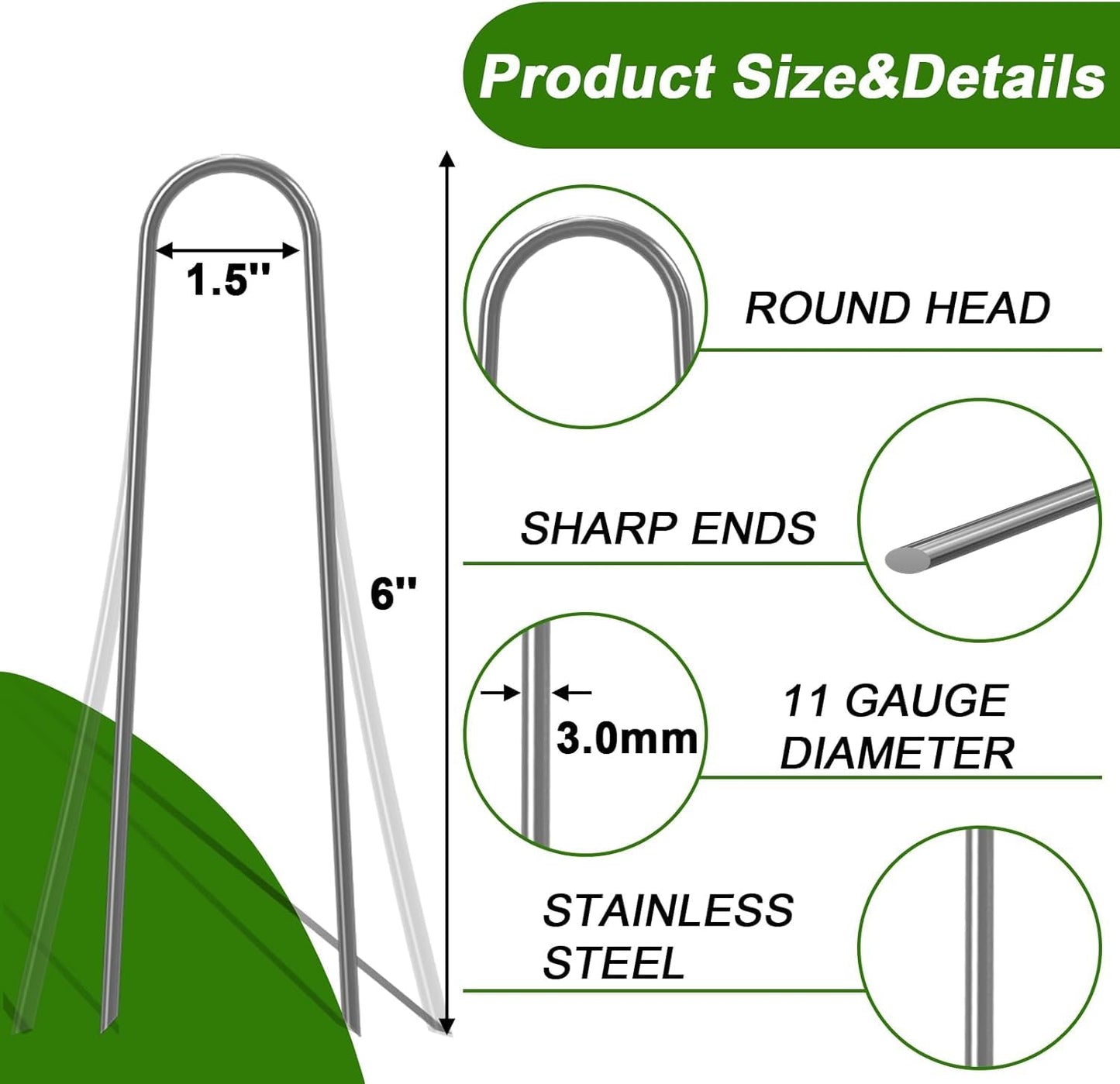 AAGUT 6 Inch Landscape Stakes 150 Pack Garden Drip Irrigation Tubing Stakes Heavy Duty 11 Gauge Galvanized Ground Staples Lawn U Hooks for Soaker Hose, Chicken Wire, Chain Link Fence, Dog Fence