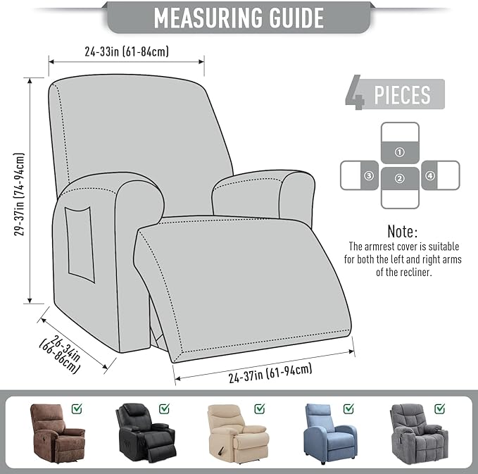 TAOCOCO Recliner Cover 4-Pieces, Recliner Stretch Sofa Slipcover, Recliner
