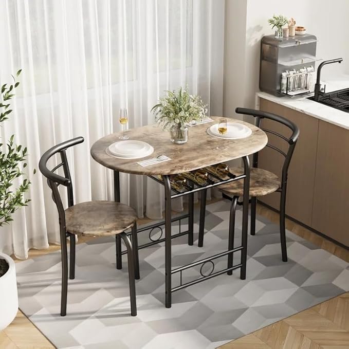 Shahoo 3-Piece Wooden Dining Table Set, Kitchen Breakfast Nook Sets