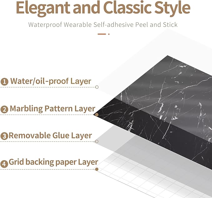 practicalWs 11.8"×78.7" Black Marble Contact Paper Matte Peel and Stick Kitchen