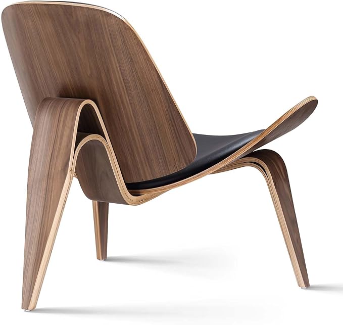 Modern Shell Lounge Accent Chairs, Faux Genuine Leather Mid Century Armless