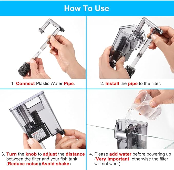 DaToo Aquarium Hang On Filter Small Fish Tank Hanging Filter Power Waterfall Filtration System for 30 to 40 Gallon Aquariums