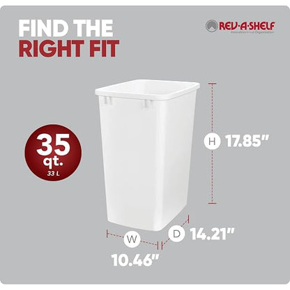 Rev-A-Shelf 35 Quart Polymer Replacement Trash Bin, Recycle Waste Garbage Container for Kitchen Cabinet Pullouts, White, RV-35-52 - Large Plastic Bin for Home and Office
