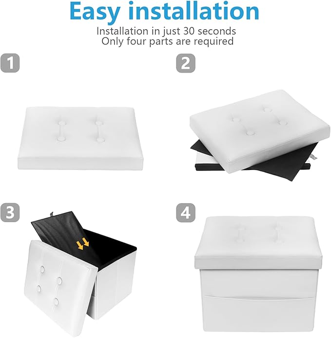 AmasSmile White Storage Ottoman Folding Foot Rest Stool