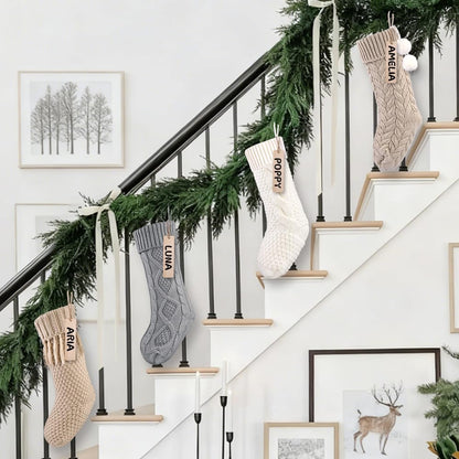 Teeanzo 4Pack 18 Inches Christmas Knitted Hanging Stockings,Xmas Large Farmhouse Rustic Neutral Cable Knit Personal Stockings Decorations for Christmas Tree Fireplace Family Holiday Party Decor