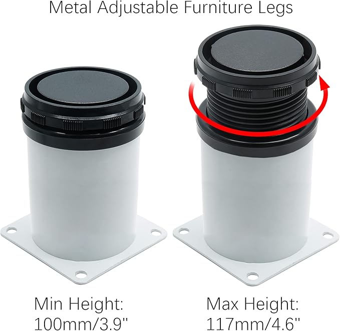 4 Pack Adjustable Furniture Legs 4 Inch, Stainless Steel Adjustable Legs Metal
