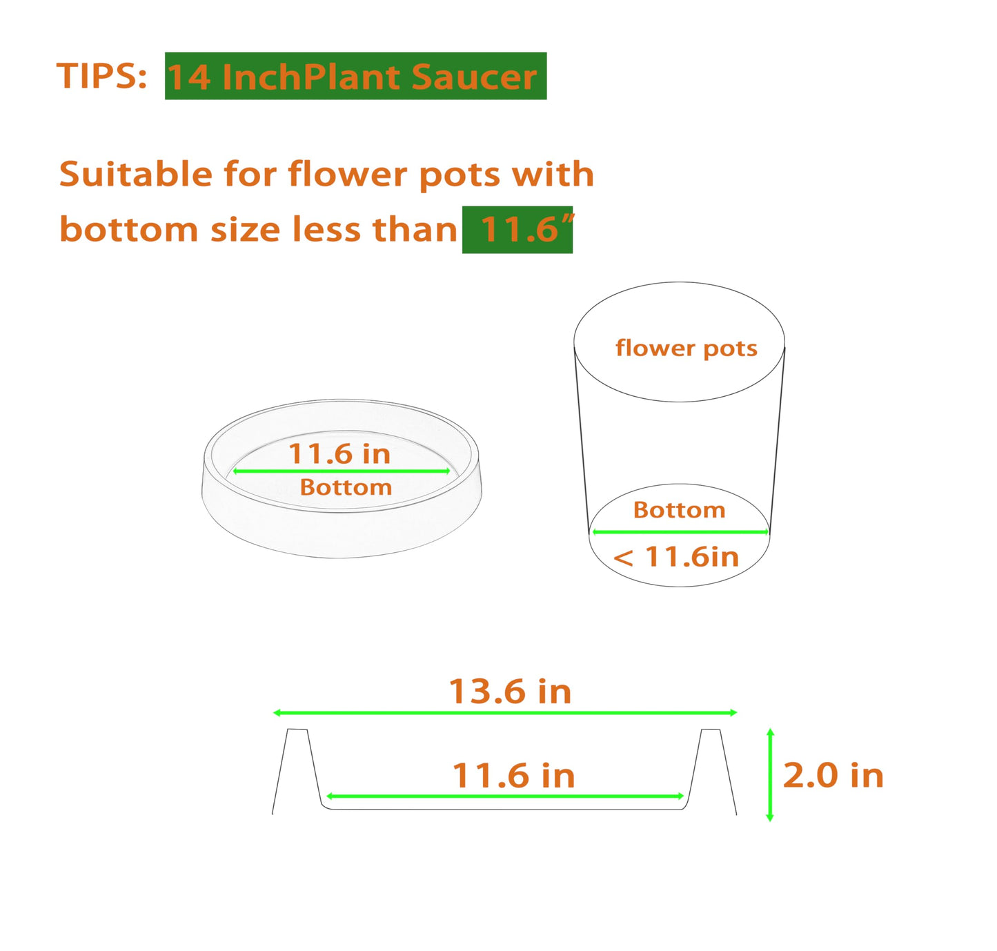 Bleuhome Plant Saucer Tray for Ceramic Plastic Pots, 14 inch Plant Saucers for Indoors, Pot Saucers Trays, Bird Bath Bowls, Flower Planter Water Drip Trays for Pots Base (14", Black)