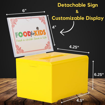 Adir Acrylic Donation Box Suggestion Slot Lock for Fundraising, Raffle, Tip - 6.25x4.5x4 Inches, Sign Holder