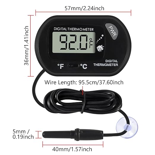 2Pcs Aquarium Thermometer Fish Tank Thermometer Reptile Fahrenheit Terrarium Water Temperature Indicator Test Digital with LCD Display Fahrenheit/Celsius