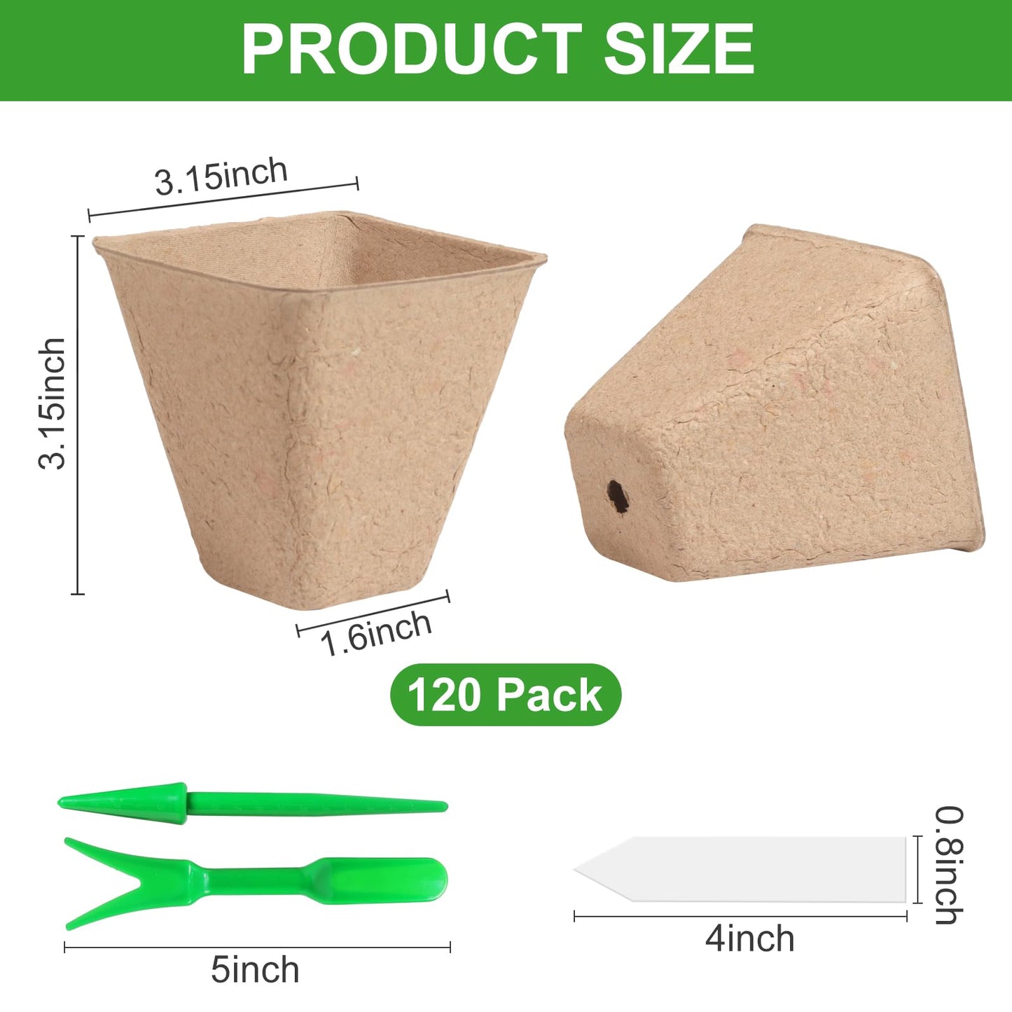 KOAMLY Square Peat Nursery Pots 150 Pcs 3in Biodegradable and Label, Used for Outdoor Gardens in Plant Nurseries