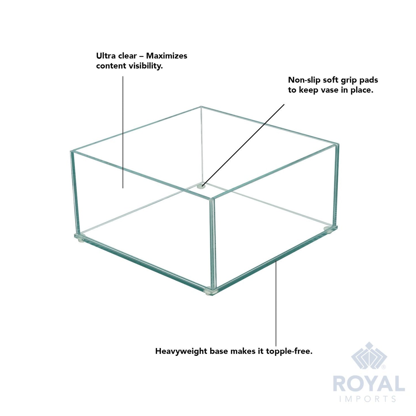 Royal Imports Flower Glass Vase Decorative Centerpiece for Home or Wedding Low Square Plate Glass, 8"x8"x4"(H)