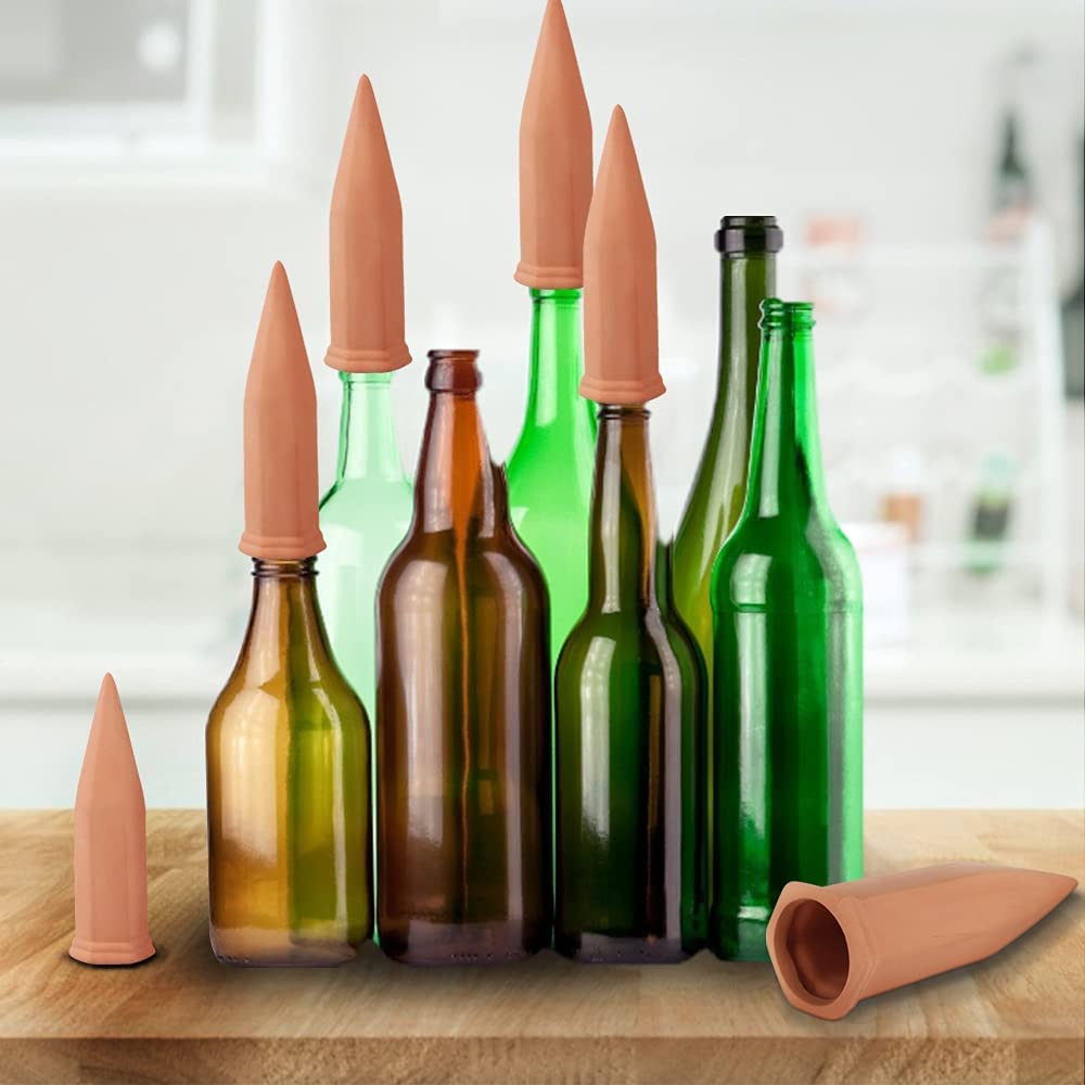 Tcamp 10 Pack Terracotta Watering Spikes, Plant Watering Devices Wine Bottle Automatic Plant Self Watering Spikes for Vacations, Self-Watering Stakes for Indoor Outdoor Plants