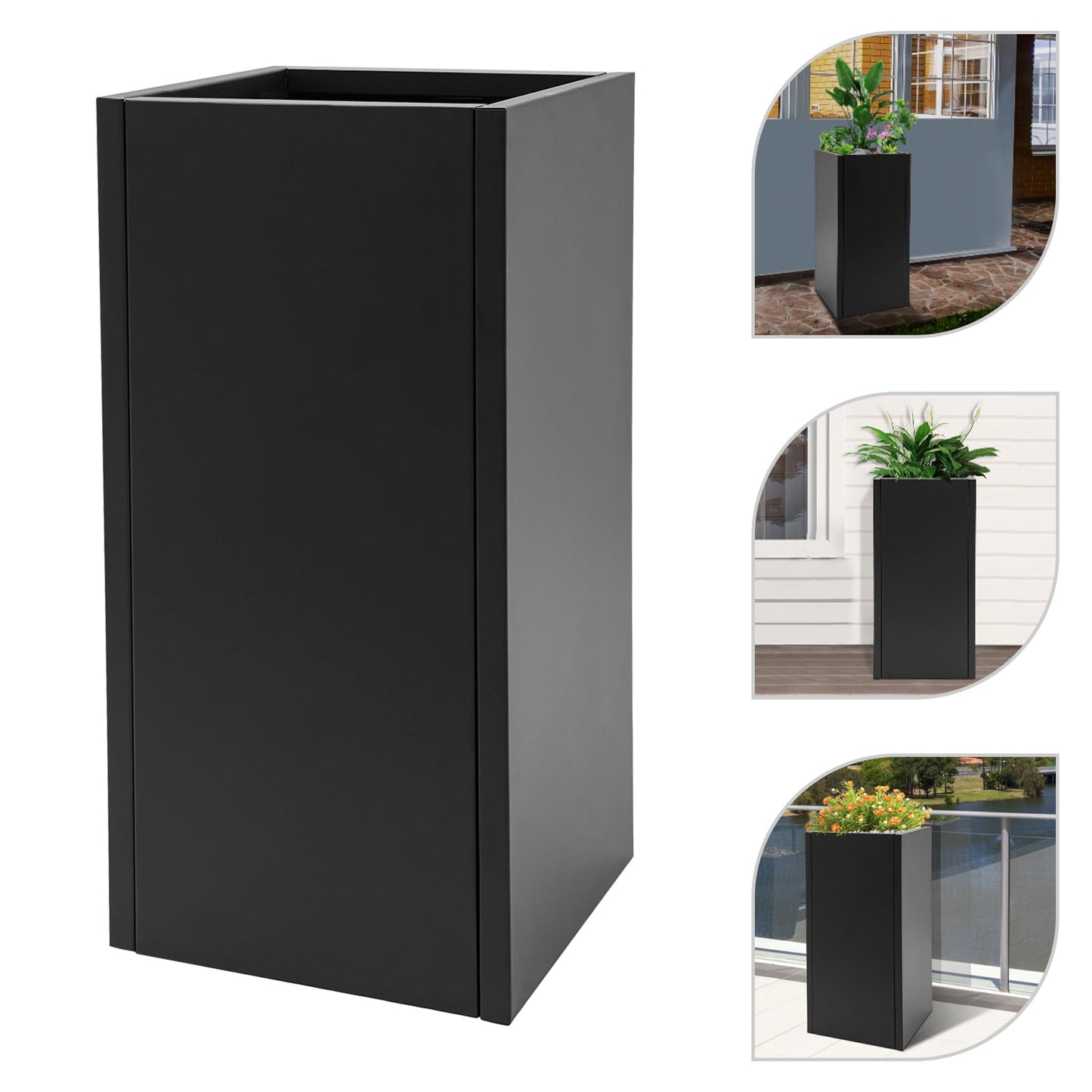 BILPIKOGoo Planter Box for Outdoor Plants, 14Lx14Wx30H Inch, Tall Metal Planter Box with Drainage Holes for Outside, Indoor, for Patio Decor & Backyard Gardening
