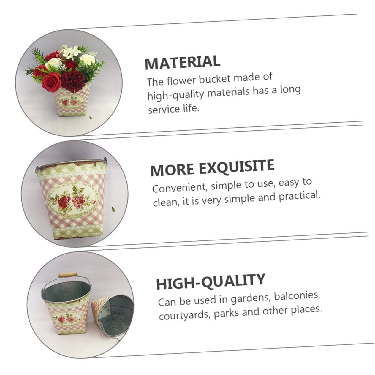 Parliky 2 Pack Metal Flower Buckets with Handle 5.7 Inch Rustic Iron Planters for Garden Patio Balcony Floral Arrangement Containers