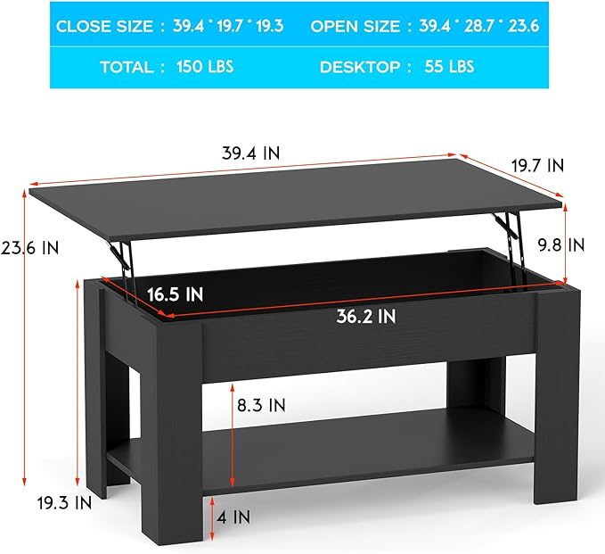 FDW 39.4" Lift Top Coffee Table