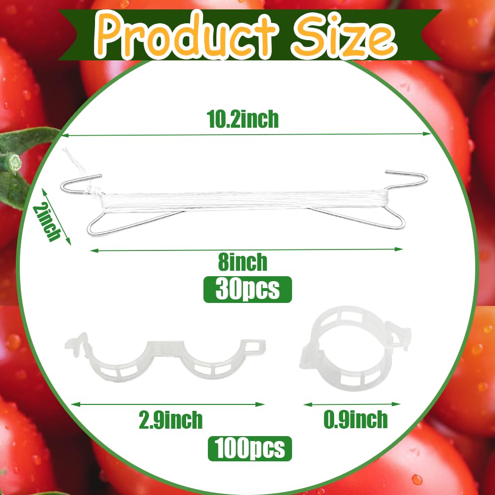 Paradi star 130Pcs Tomato Hooks with String,Plant Support Clips,Tomato Support Hook for Climbing Plants,Tomato Holder Hooks with 32.8ft Twine to Prevent Vegetable Fruit from Pinching or Falling Off