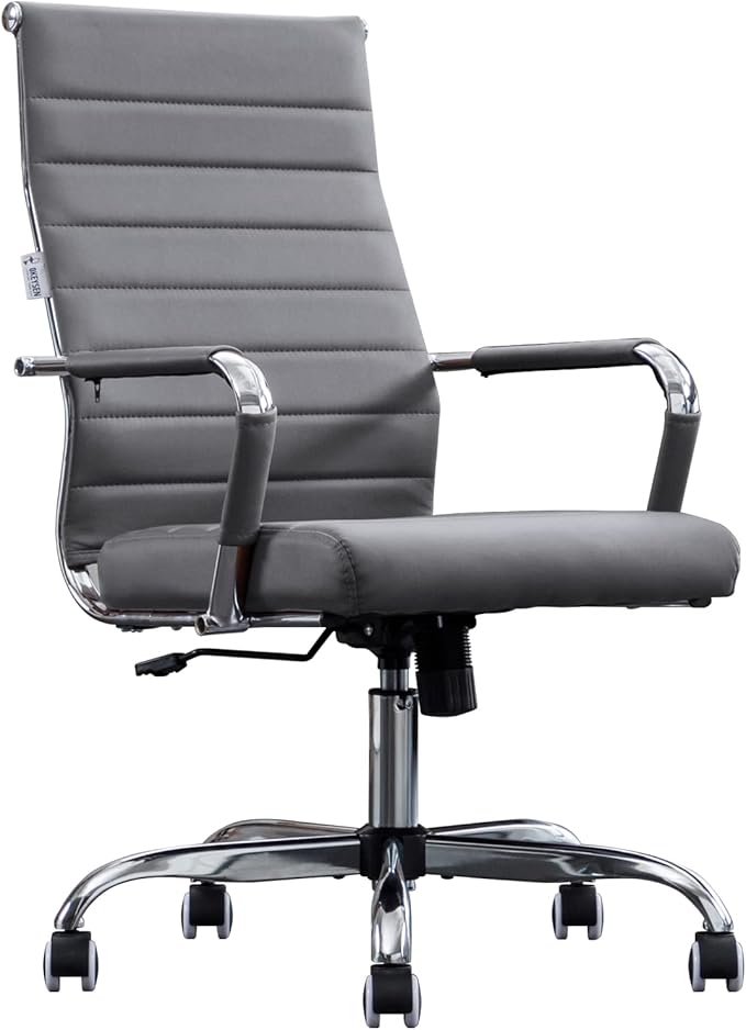 Home Office Chair Ribbed, Modern Leather Conference Room Chairs, Ergonomic