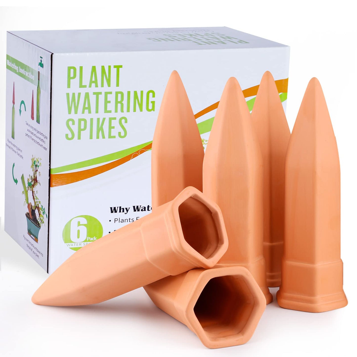 Terracotta Watering Spikes, Set of 6 Pack Plant Watering Devices, Self Terra Cotta Watering Spikes Stakes for Indoor and Outdoor, Automatic Plant Waterer System for Vacation Potted Plants