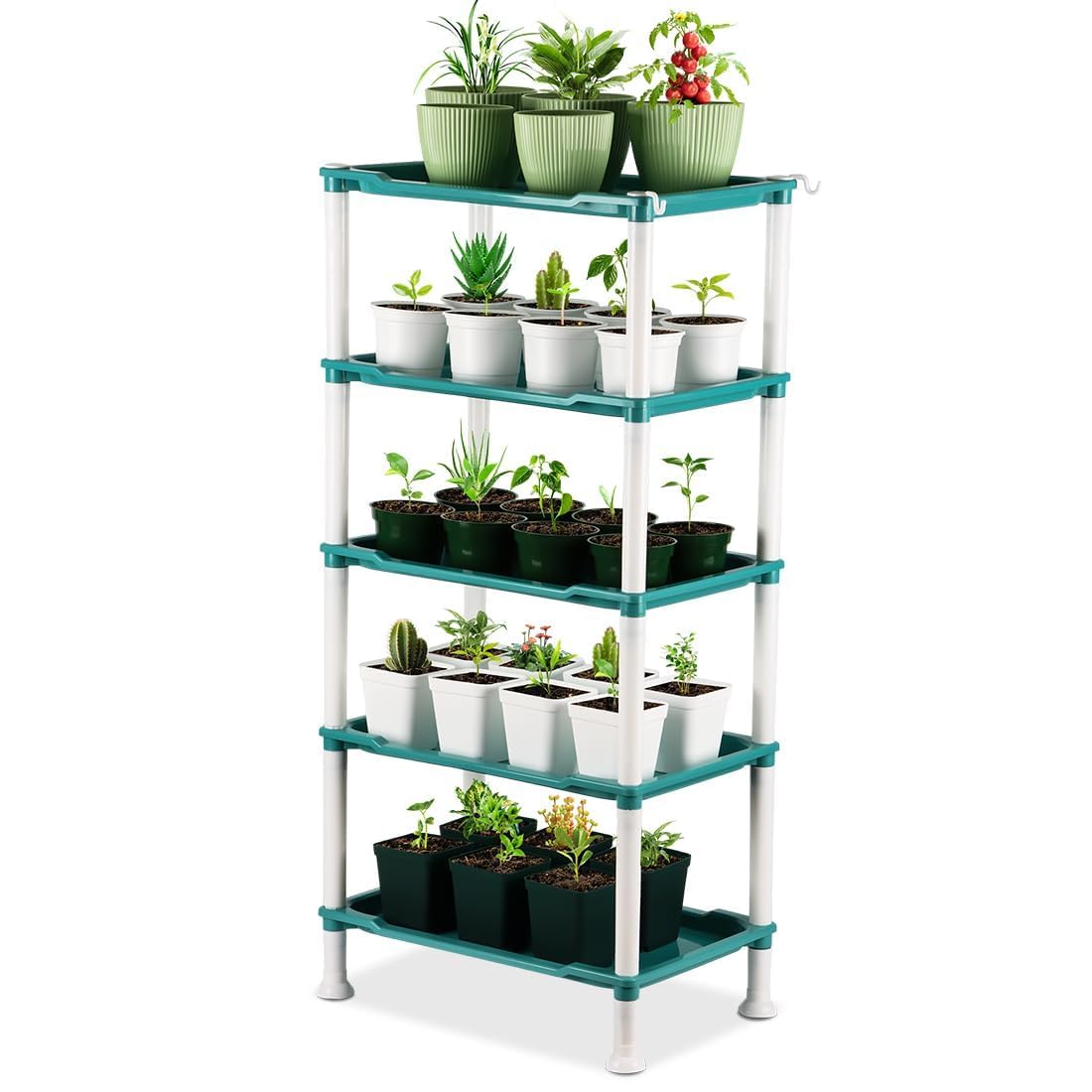RooTrimmer 5-Tier Seed Starter Tray, Plant Stand Designed for Cell Trays and Small Pots for Gardening Indoor Outdoor Growing (Blue)