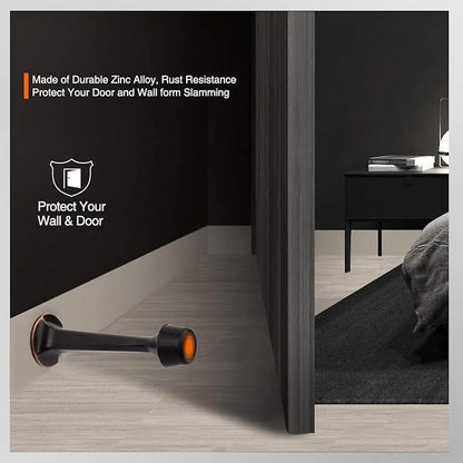 2 Pack Solid Rigid Door Stops - Heavy Duty Door Stoppers Wall Protector with Soft Rubber Tips, Oil Rubbed Bronze