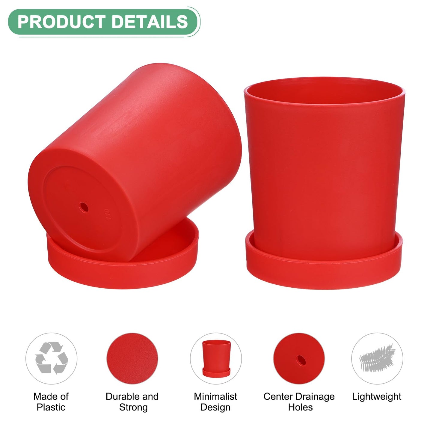 M METERXITY 2-Pack Plant Pots, 4.5 Inch Plastic Flower Pots with Drainage Holes for Cactus/Succulents Pot/Small Plants/Home/Garden, Planters for Indoor Plants [Red]